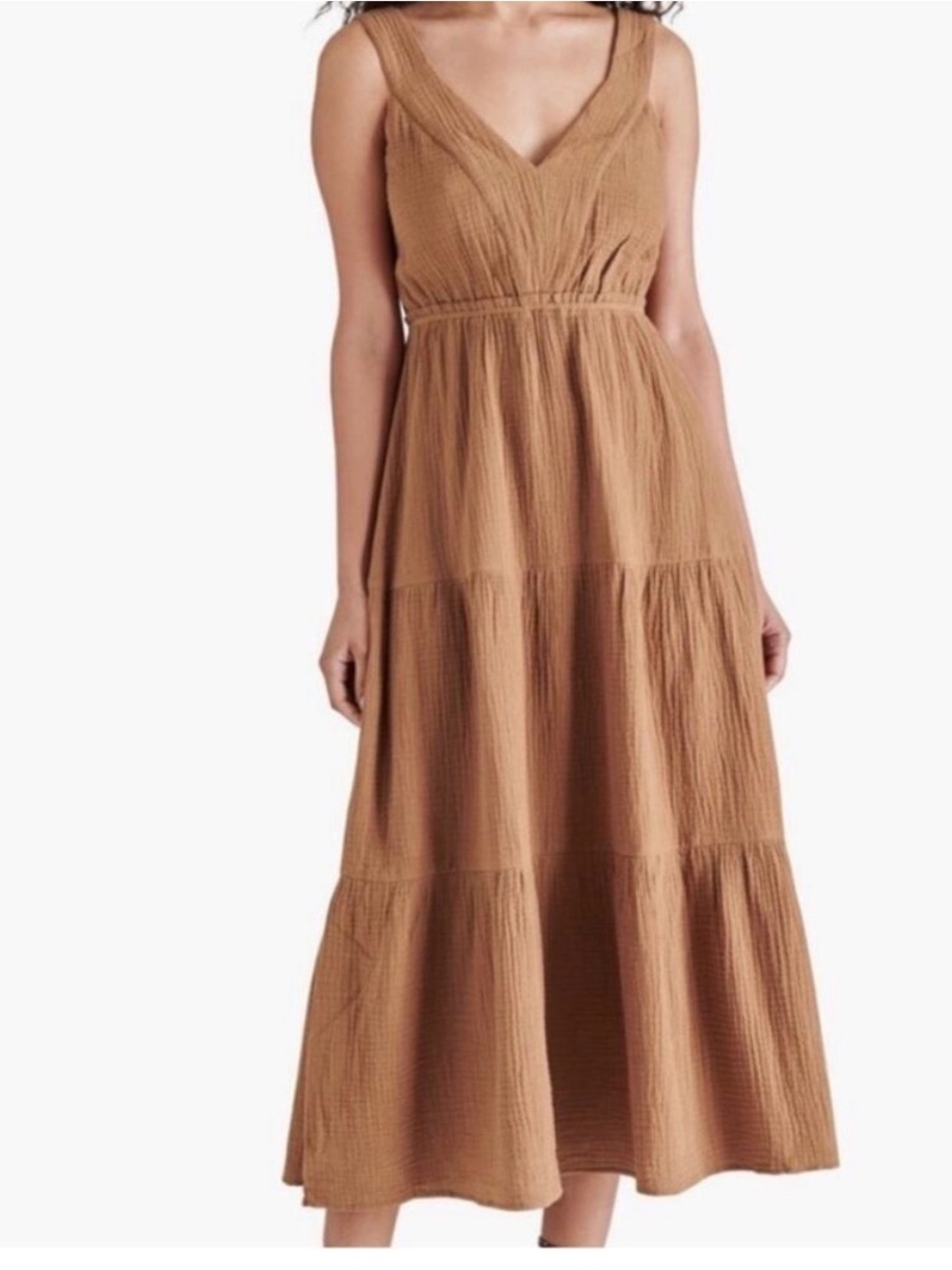 Steve Madden Sleeveless Tiered Amira Midi Dress in Camel